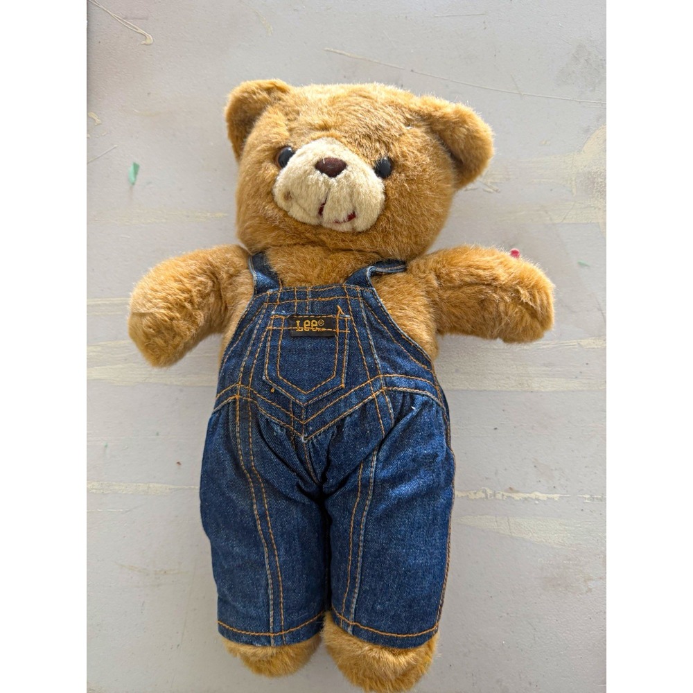 Lee Teddy Bear Plush 14 in Brown/Blue Wearing Denim Overalls